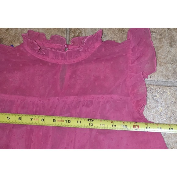 Shein Pink Swiss Polka Dots Sheer Lined Blouse Women's M Ruffles Romantic - Picture 7 of 8